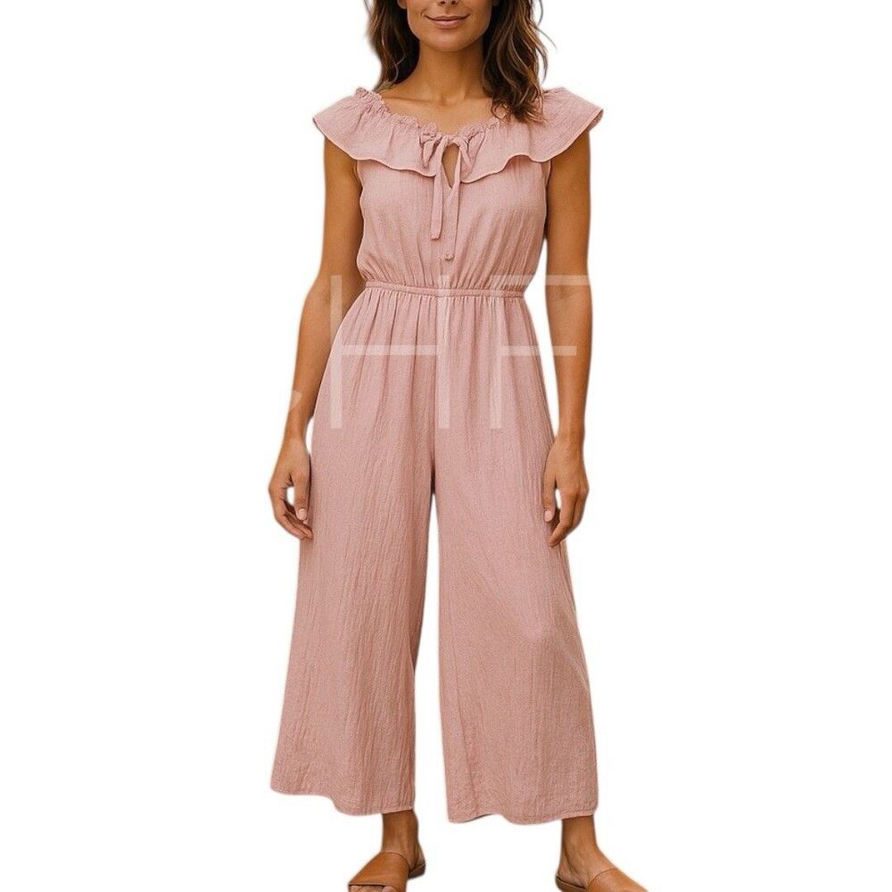 FARROW Jumpsuit Midi Pink Crinkle Ruffle Top Girly Kidcore Size Small